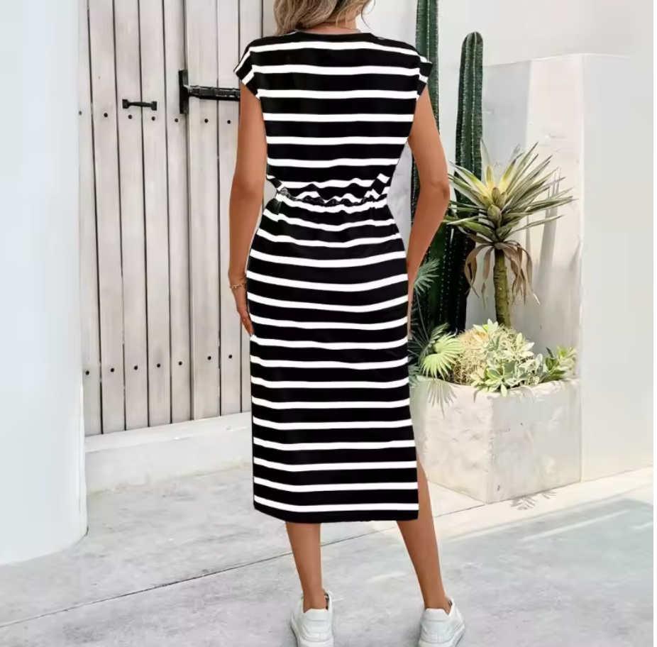 Anais | Vestido Midi de Rayas Clásicas