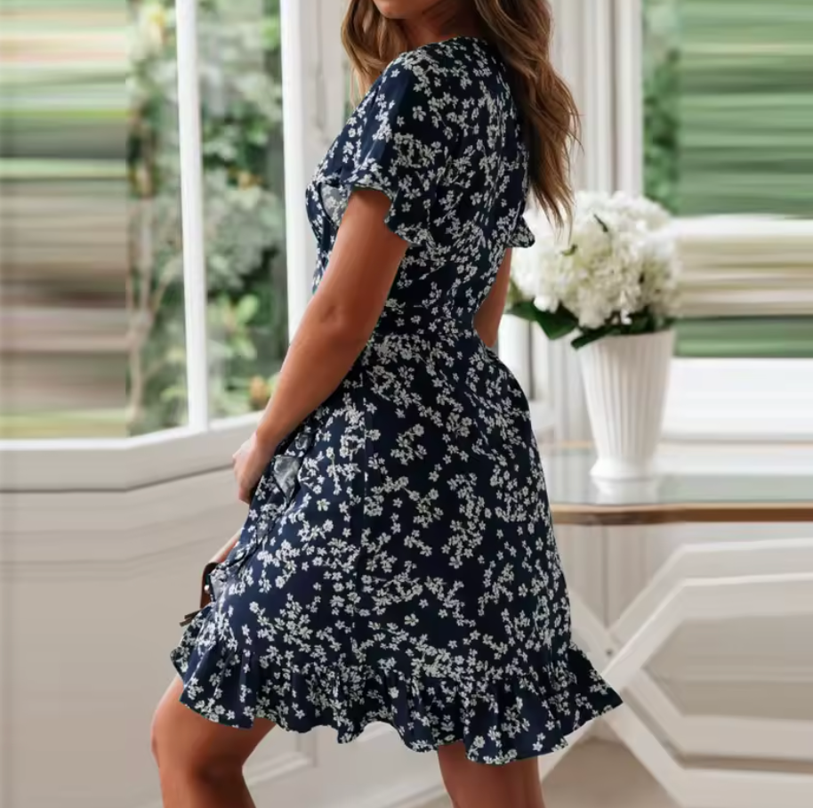 Ana — Vestido Floral Bohemio con Volantes
