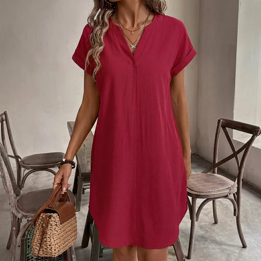 Valentina - Vestido Casual de Manga Corta con Cuello en V