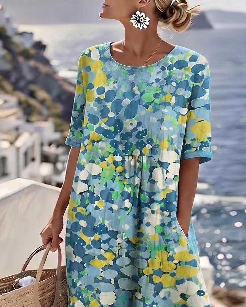 Vestido Estampado Holgado con Bolsillos