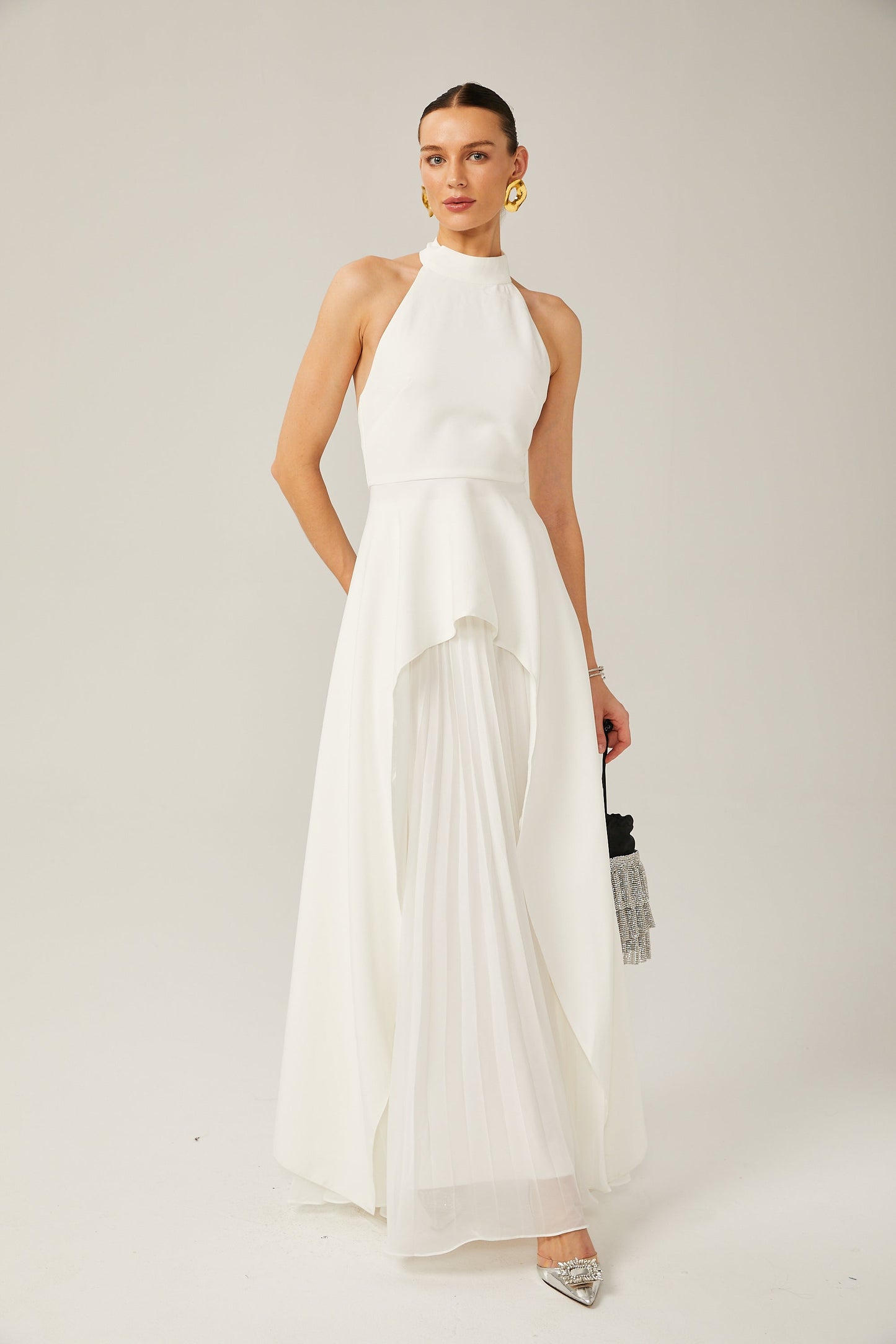 Inés | Vestido largo de capas con cuello halter