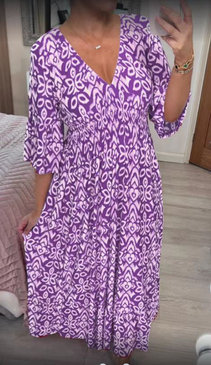 Isabel - Vestido Largo Estampado · Escote V · Estilo Boho