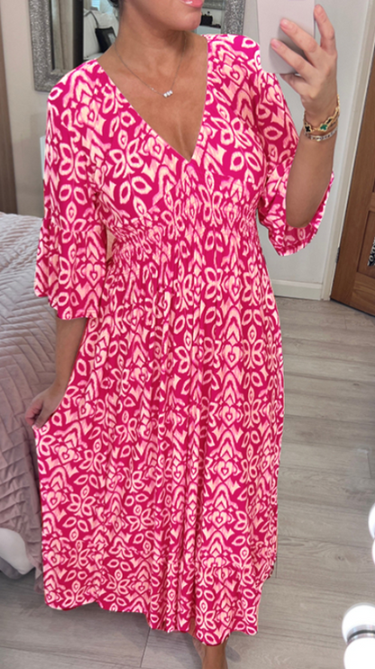 Isabel - Vestido Largo Estampado · Escote V · Estilo Boho