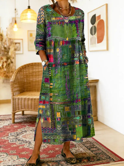 Mariana | Vestido Denim con Patchwork Étnico
