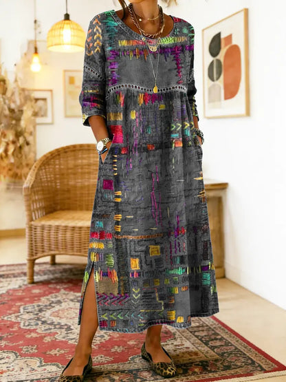 Mariana | Vestido Denim con Patchwork Étnico