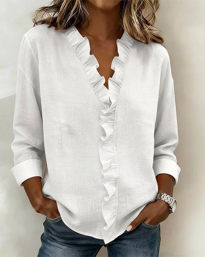 Indie | Blusa con Volantes, Cuello en V y Mangas Largas