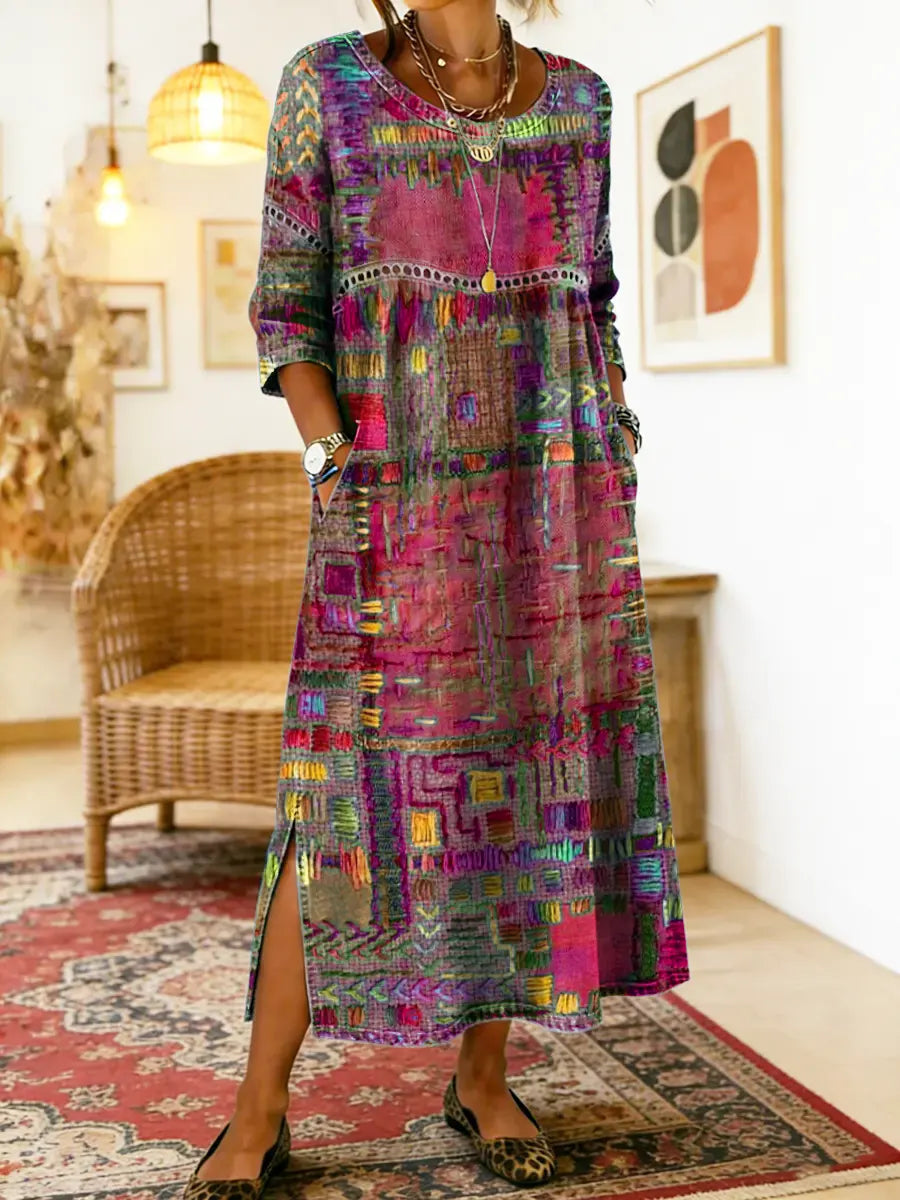 Mariana | Vestido Denim con Patchwork Étnico