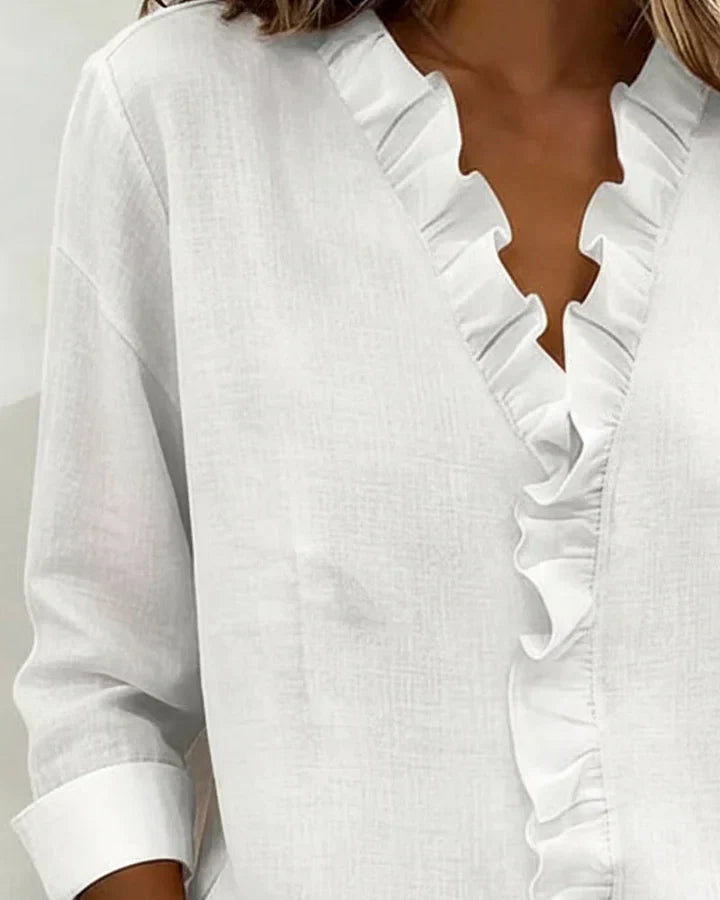 Indie | Blusa con Volantes, Cuello en V y Mangas Largas
