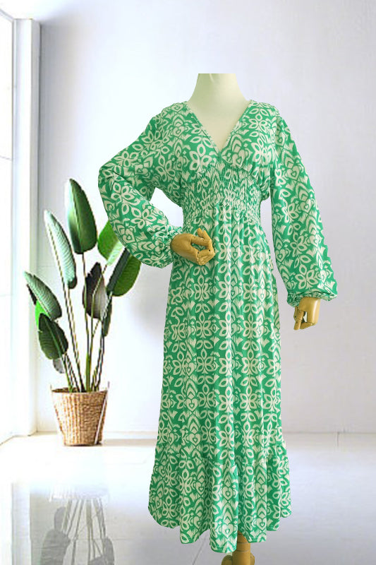 Isabel - Vestido Largo Estampado · Escote V · Estilo Boho
