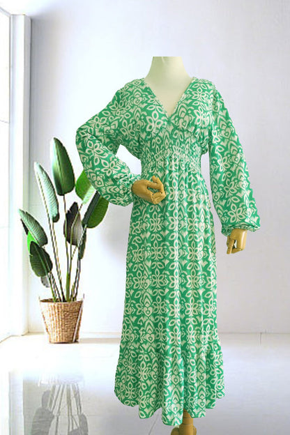 Isabel - Vestido Largo Estampado · Escote V · Estilo Boho