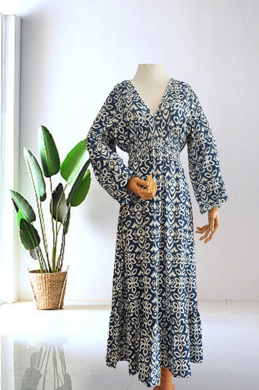 Isabel - Vestido Largo Estampado · Escote V · Estilo Boho