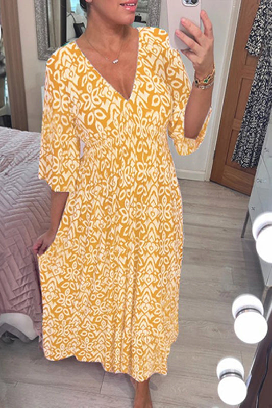 Isabel - Vestido Largo Estampado · Escote V · Estilo Boho