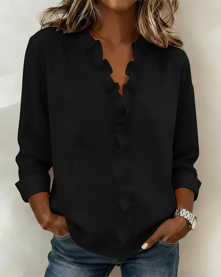 Indie | Blusa con Volantes, Cuello en V y Mangas Largas