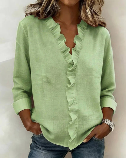 Indie | Blusa con Volantes, Cuello en V y Mangas Largas