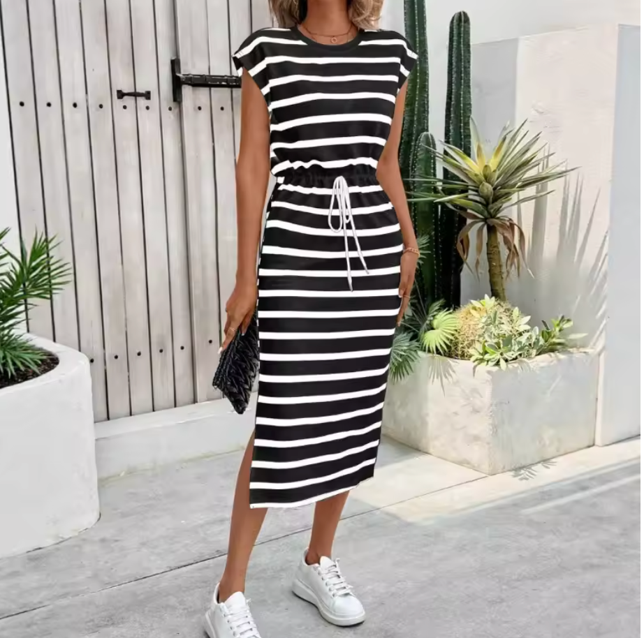 Anais | Vestido Midi de Rayas Clásicas