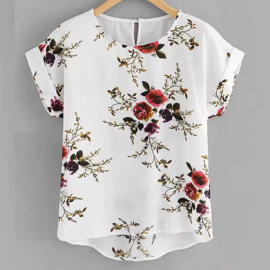 Valentina —  Blusa Estampado Floral con Cuello Redondo