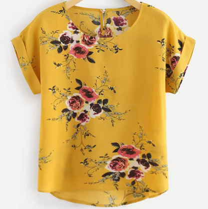 Valentina —  Blusa Estampado Floral con Cuello Redondo