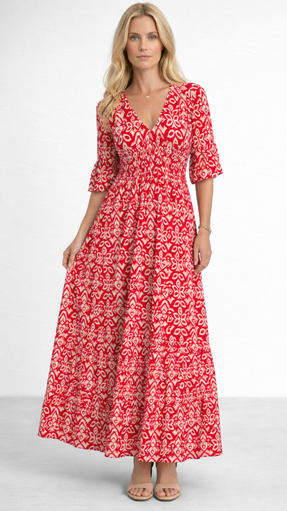 Isabel - Vestido Largo Estampado · Escote V · Estilo Boho