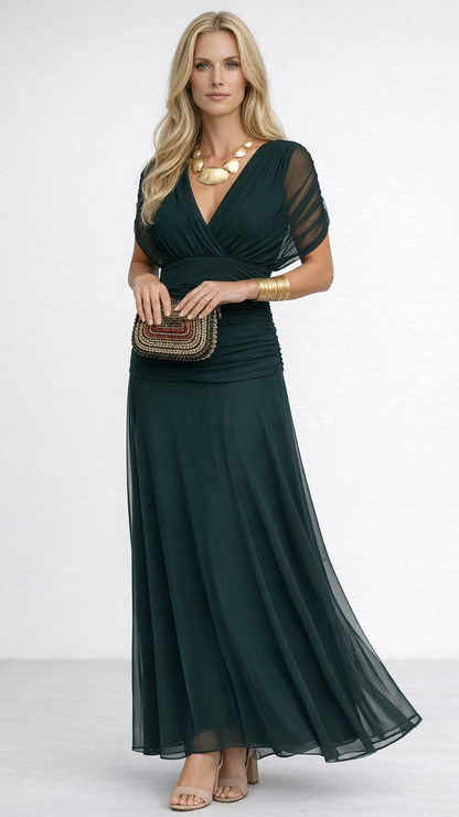VERO -  ELEGANTE VESTIDO DE FIESTA CON CUELLO EN V