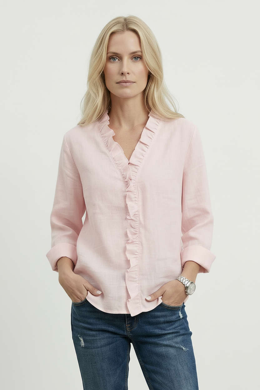 Indie | Blusa con Volantes, Cuello en V y Mangas Largas