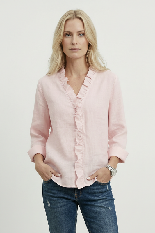 Indie | Blusa con Volantes, Cuello en V y Mangas Largas