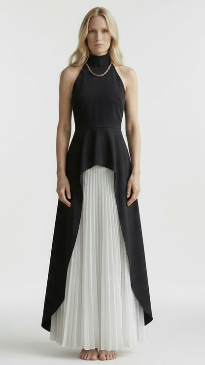 Inés | Vestido largo de capas con cuello halter