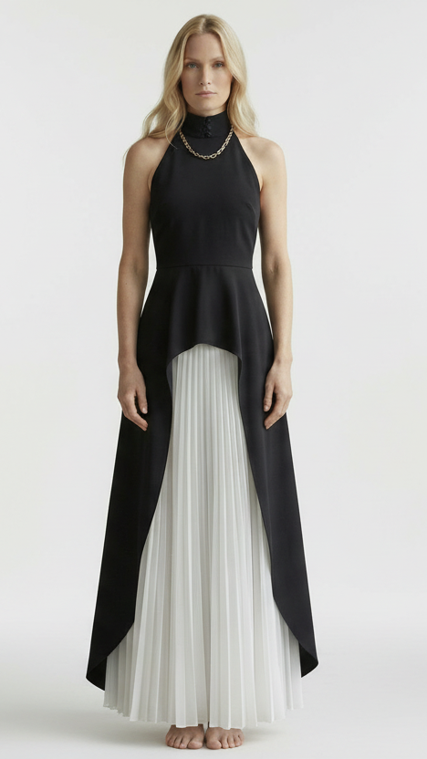 Inés | Vestido largo de capas con cuello halter