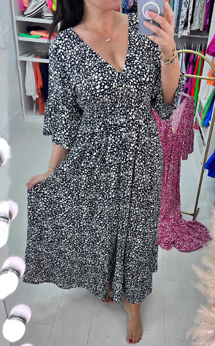 Isabel - Vestido Largo Estampado · Escote V · Estilo Boho