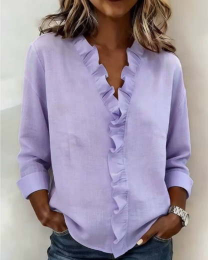 Indie | Blusa con Volantes, Cuello en V y Mangas Largas