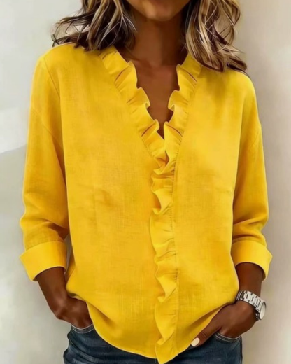 Indie | Blusa con Volantes, Cuello en V y Mangas Largas