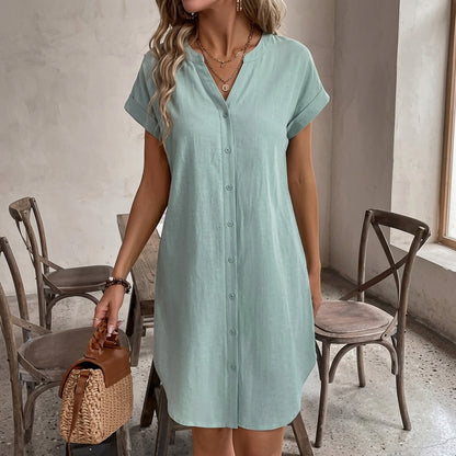 Valentina - Vestido Casual de Manga Corta con Cuello en V