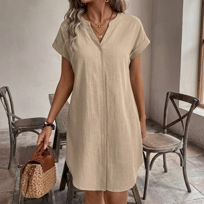 Valentina - Vestido Casual de Manga Corta con Cuello en V