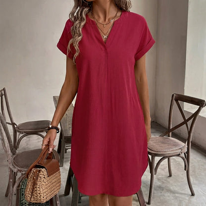 Valentina - Vestido Casual de Manga Corta con Cuello en V
