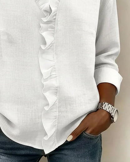 Indie | Blusa con Volantes, Cuello en V y Mangas Largas