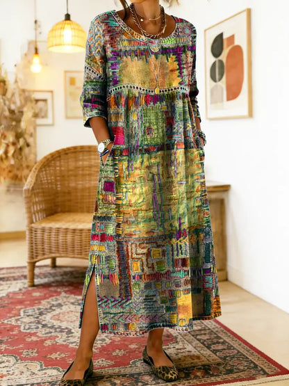 Mariana | Vestido Denim con Patchwork Étnico