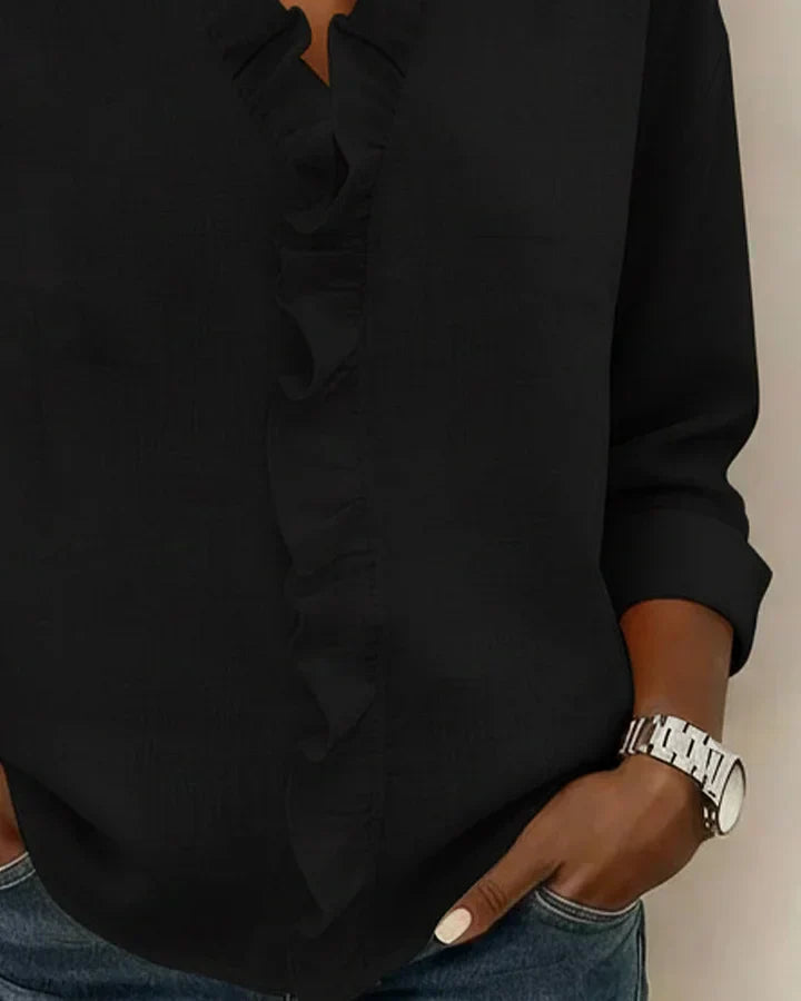 Indie | Blusa con Volantes, Cuello en V y Mangas Largas