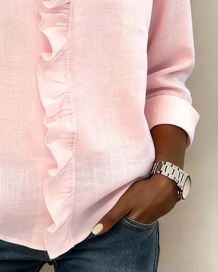 Indie | Blusa con Volantes, Cuello en V y Mangas Largas