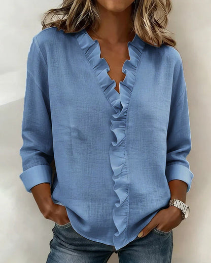 Indie | Blusa con Volantes, Cuello en V y Mangas Largas