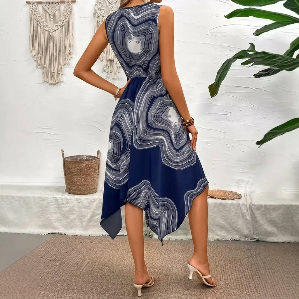 Elena | Vestido Midi Verano Estampado Abstracto
