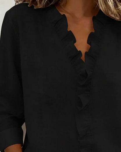 Indie | Blusa con Volantes, Cuello en V y Mangas Largas