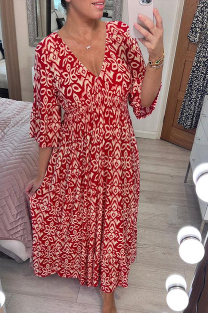 Isabel - Vestido Largo Estampado · Escote V · Estilo Boho