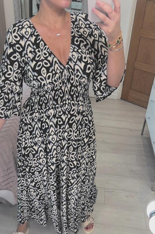 Isabel - Vestido Largo Estampado · Escote V · Estilo Boho