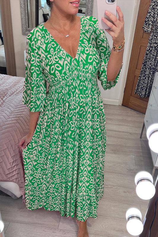 Isabel - Vestido Largo Estampado · Escote V · Estilo Boho