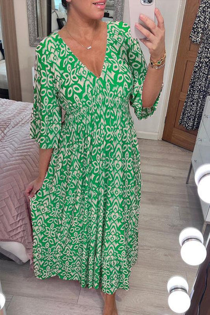Isabel - Vestido Largo Estampado · Escote V · Estilo Boho