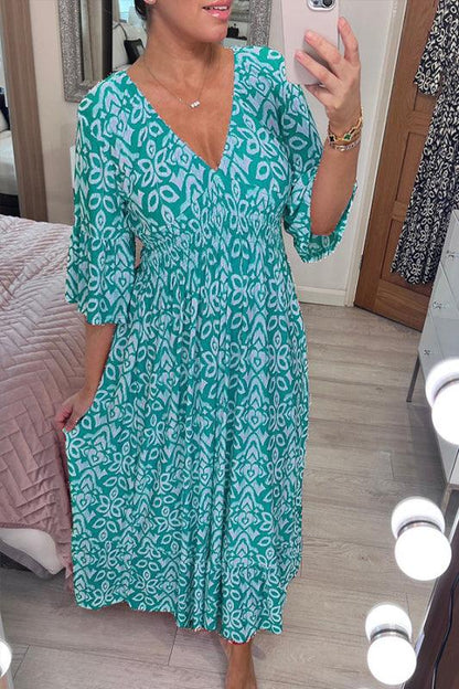 Isabel - Vestido Largo Estampado · Escote V · Estilo Boho
