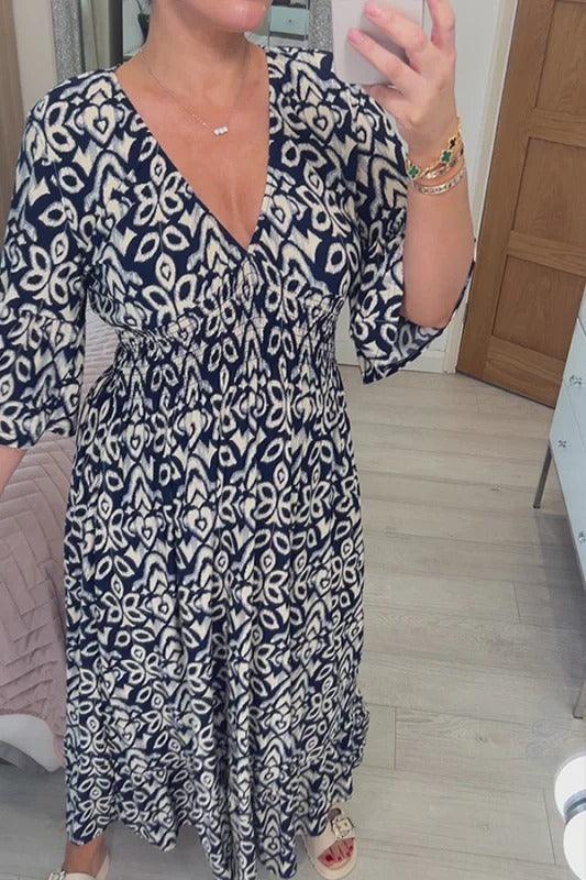 Isabel - Vestido Largo Estampado · Escote V · Estilo Boho
