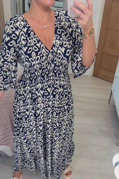 Isabel - Vestido Largo Estampado · Escote V · Estilo Boho
