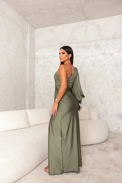 Camila | Vestido satinado de una manga