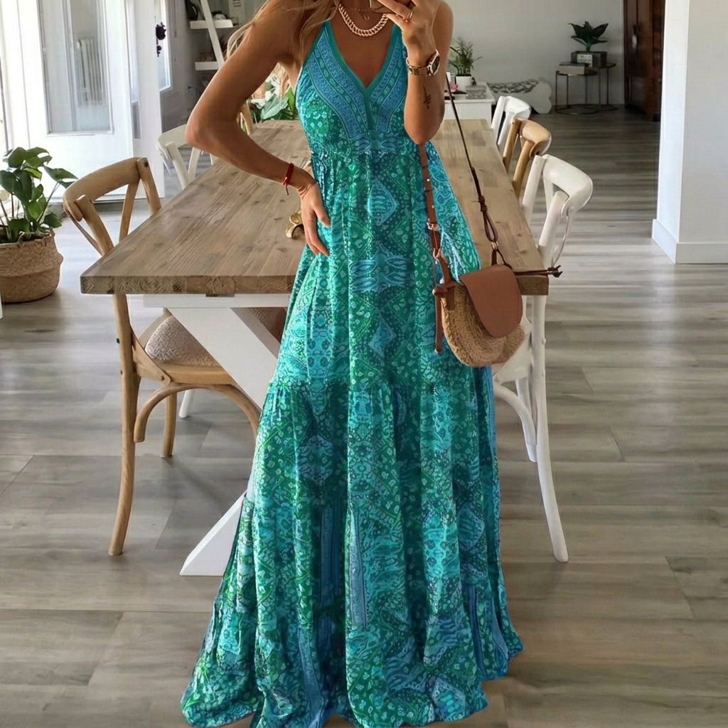 Valeria | Maxi Boho Floral de Verano con Escote V