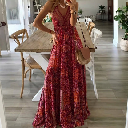 Valeria | Maxi Boho Floral de Verano con Escote V